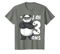 3ème Anniversaire garçon 3 Ans Enfant Panda drôle J'Ai 3 Ans T-Shirt, Enfant, Vert Kaki chiné, 4 Ans