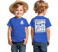 3ème anniversaire garçon T-shirt Young Wild & Three Imprimer Chemises troisième anniversaire pour garçons enfants T-shirt d'anniversaire d'été à manches courtes Top coton pour enfants