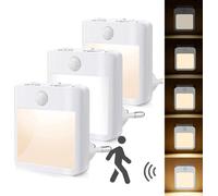3er Led veilleuse Prise de courant détecteur de mouvement Lumière 2 modes de couleur Dimmable Lampe de nuit Pour l'intérieur Couloir Chambre à coucher Chambre d'enfant Cuisine Escalier