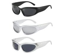 3er-Pack Y2klunettes De Soleil Homme, Rave Brille Für Partys Und Musikfestivals, Occhiali Veloci Uomo, Futuristische Sonnenbrille Leggero Avvolgere Intorno Uv400 Radsportbrillen, Lunette Festival