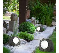 3x Extérieur Jardin Support de Lampe Solaire Design Pierre Eclairage Véranda Hof