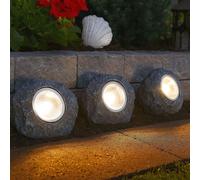 3er Set Solaire LED Déco Pierres Éclairage IP44 Jardin Lampes Extérieur Gris