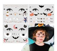3Feuilles Autocollants Halloween Enfants Tatouages Temporaires de Visage Fantôme Araignée Chauve-souris Citrouille Tatouages Ephémères Tattoos Étanche Dessin Animé Décoration DIY Maquillage