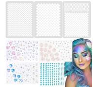 3Feuilles Pochoirs de Dessin d'Écailles de Poisson Pochoir de Peinture Réutilisable et 373pcs Autocollants Sticker Strass Tatouage Déco Maquillage de Sirène pour Carnaval Fête Festival de Musique