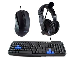 3Go Drile H2 Pack USB Multimedia Keyboard + Mouse 1000dpi 5 Buttons + Headset with Microphone - Ambidextre - Noir