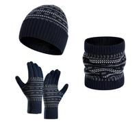 3in1 Bonnet D'hiver Bonnet Écharpe Ensemble de Gants pour Homme Femme, Doublure Molleton Doux Chapeau tricoté Chaud Cache-Cou Extensible Gants tactiles à 3 Doigts,Packs bonnet, écharpe et gants
