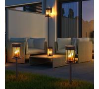 3in1 LED Extérieur Solaire Prise Lampe Table de Jardin Feu Effet Mur Lanterne