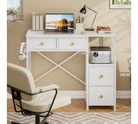 3IngSeagulls Petit bureau d'ordinateur avec 4 tiroirs en tissu, bureau d'écriture simple pour bureau à domicile, bureau d'étude compact pour petits espaces, bureau d'étude pour chambre à coucher