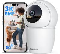 3k (5 Mp) 360° Indoor Wifi Surveillance Camera,2.4 & 5 Ghz Wifi,Night Vision,360°,Baby Pet Dog Cat Camera,Detection & Notification (White)