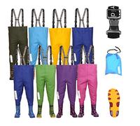3Kamido Enfant Cuissardes de pêche Jeunesse 10 modèles, Taille Ajustable, Bretelles durables, Boucle Nexus, Waders, Bottes de pêche, Poitrine échassiers, 20-35 EU (30/31, Canards/Bleu Clair)