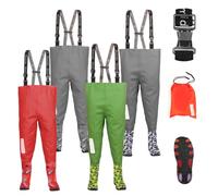 3Kamido Waders de pêche pour enfants, cuissardes pour jeunes - modèle camouflage gris, taille réglable, bretelles résistantes, boucle Nexus, bottes de pêche pour enfants 35/36 EU