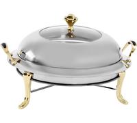 3L Chafing Dish Set Chauffe-plats en acier inoxydable avec couvercle en verre 28cm rond Récipient de maintien au chaud pour buffet (argent, or)