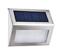3L-ED Lampe solaire de jardin en acier inoxydable pour escaliers extérieurs, allées, patio, lampadaire solaire L-ED (blanc chaud)