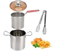 3L Friteuse Avec Passoire à Frire Et Couvercle,Acier Inoxydable,Marmite Huile Multifonctionnelle Avec Clip Anti-PoussièRe,RéCipient Graissee PoignéE Pour Graisse Cuisson Frire