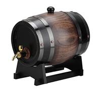 3L Vintage Striped Black Whisky Barrel Dispenser Grande capacité Fûts de vieillissement en bois de chêne Retro Red Wine Barrel Seau Keg Storage Container avec support robinet, pour Wine Brandy Whisky