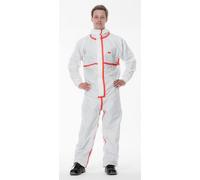 3M 4565 Combinaison de protection, blanc+rouge, type 4/5/6, taille M, extrêmement robuste, coutures scellées, matériel PE laminé non-microporeux, peluches particulièrement rares, fermeture éclair déta
