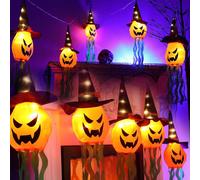 3M 5pcs Guirlande lumineuse décorative d'Halloween en extérieur, lampe d'Halloween, lumière d'Halloween, lumières chapeau de sorcière, lumière LED citrouille fête d'Halloween décoration de jardin