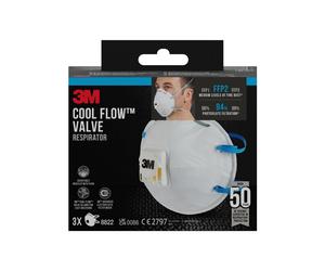 3M 8822 Masque de protection respiratoire FFP2 avec valve d'expiration Cool-Flow, jusqu'à 10 fois la valeur limite, emballage de 3 pièces x6 morceau