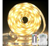 3M 90 LED Bande lumineuse à piles avec télécommande, couverte étanche avec minuterie, bande lumineuse autocollante découpable pour télévision, cuisine, décoration extérieure(blanc chaud）