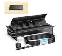 3m Câble, Prise encastrable en Aluminium 3 Prises avec 2 Ports USB-C PD 30W & 2 Ports USB-A - Bloc multiprise escamotable, Angle réglable pour Cuisine, Bureau & Plan de Travail, Noir