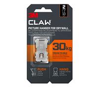 3M Claw Lot de 2 crochets muraux pour accrocher des tableaux en placoplâtre, 2 crochets, supporte jusqu'à 30 kg, idéal pour les objets lourds