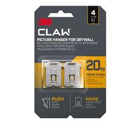 3M Claw Lot de 4 crochets muraux pour accrocher des tableaux en placoplâtre, 4 crochets, supporte jusqu'à 20 kg, idéal pour les objets lourds