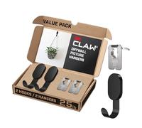 3M Claw (TM) 11,3 kg. 2 crochets noirs pour cloison sèche et 2 crochets pour tableaux, solution de suspension lourde pour sacs à dos, vestes, photos et décoration d'intérieur - Lot de 4