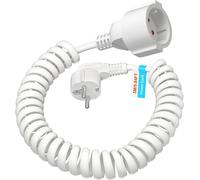 3M Coiled Schuko Extension Cable with Protective Contact,Extendible Power Cable IP20 (230V/16 A),3 x 1.0 mm² Extension Cable with Plug and Schuko Lead,White