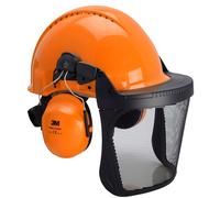 3M Combinaison pour la sylviculture, casque de protection G3000 en orange, coquilles antibruit H31, support FH1 et visière filet 5C, G3000NOR31FH15C x1 morceau
