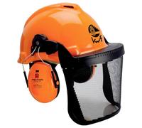 3M Combinaison pour la Sylviculture, Casque de Protection G3000 Orange, Protection auditive H31, Support FH1 et visière en Maille 5B, G3000MOR31FH15B