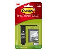 3M Command, Bandes adhésives Moyennes pour Suspension d’Affiche, Transparent, 6 Medium Strips