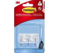 3M Command Crochet en fil métallique plastique Taille : S transparent Capacité de charge : 225 g 3 crochets