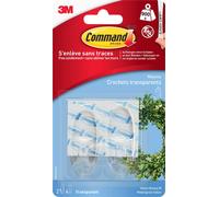 3M Command Crochet ovale plastique transparent Taille : M 2 crochets / 4 bandes adhésives
