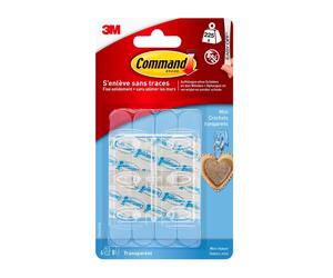 3M Command Mini-Crochet, transparent, avec bandes transparentes, 17006CLR x12 morceau