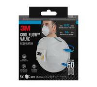 3M Cool Flow Masque respirant anti-particules FFP2 avec valve - Lot de 5