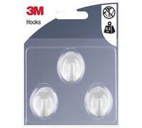 3M - Crochet adhésif - Ovale petit - Crochet pointe plastique - Supporte 0,3 kg - Blanc - Lot de 3