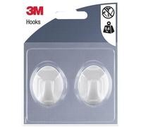 3M Plastique Moyen Crochet Adhésif Blanc Ovale - 2 Crochets