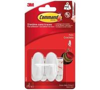 3M - Crochet adhésif - Ovale petit - Crochet pointe plastique - Supporte 450 g - Lot de 2