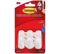 3M - Crochet adhésif - Rectangulaire petit - Crochet pointe plastique - Supporte 450 g - Blanc - Lot de 3