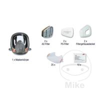 3M 50649 Kit de démarrage pour masques intégraux, 1x corps de masque intégral 6900 taille L, 2x filtres à gaz/anti-vapeur 06915 A2*, 2x filtres à particules 5935 P3R, 2x couvercles de filtre 501, 25x 
