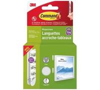 3M - Languette accroche-tableau - Adhésive - Auto-agrippante - Moyen modèle - Supporte 5 kg - Lot de 12