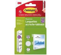 3M - Languette accroche-tableau - Adhésive - Auto-agrippante - Moyen modèle - Supporte 5 kg - Lot de 4
