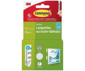 3M - Languette accroche-tableau - Adhésive - Auto-agrippante - Petite modèle - Supporte 2 kg - Lot de 4