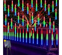 3M Led pluie de météores Chaîne de lumière solaire intérieure, Lumières de pluie de météores 30cm, Chaîne de lumière solaire jardin terrasse arbre cour fête décoration, multicolore