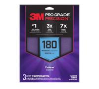 3M Lot de 3 feuilles abrasives de précision de qualité professionnelle avec poignée antidérapante, 22,9 x 27,9 cm, grain 180 (SHR180-PGP-3T)