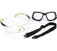 Lunettes de protection 3M Solus 1000, branches vertes/noires, traitement antibuée/antirayures Scotchgard (K&N), écran transparent, monture en mousse et serre-tête, S1201SGAFKT-EU x1 morceau