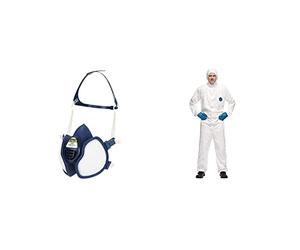 3M Masque protection pour produits chimiques 4279+, ABEKP3, 1 masque & DuPont Tyvek 500 Xpert Vêtement de Protection Chimique, à Capuche, Catégorie III, Type 5-B et 6-B