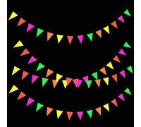 3M/Paquet Grande taille Drapeau de papier fluorescent max 5 couleurs, banner décoratif à suspendre, pour disco, fête fluorescente, fête des années 80. Guirlande de papier réactive à la lumière noire, 