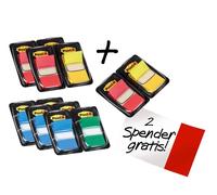 3M Post-it Index 680P10+2, 25,4 mm x 43,2 mm, bleu, jaune, vert, rouge, 10 x 50 bandes adhésives en distributeur x3 morceau