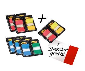 3M Post-it Index 680P10+2, 25,4 mm x 43,2 mm, bleu, jaune, vert, rouge, 10 x 50 bandes adhésives en distributeur x3 morceau